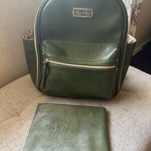 Itsy Ritzy Olive Green Backpack diaper bag with changing pad - LIMITED EDITION